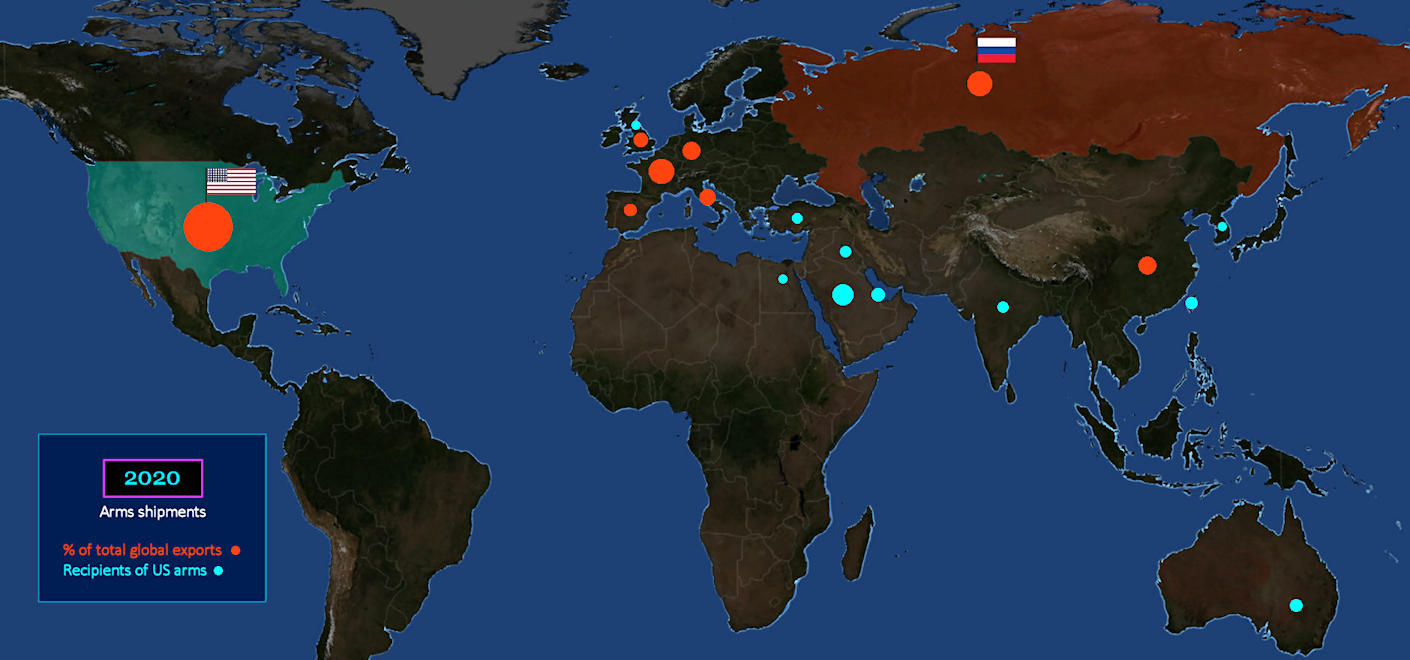 US and Russian arms shipments, 2020 map